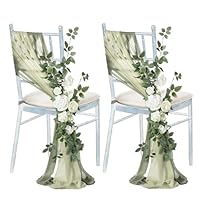 ウェディングアーチフラワー2個の白い牡丹の花飾り薄手のドレープ椅子アーバー結婚式 ウェディングアーチフラワー2個の白い牡丹の花飾り薄手の